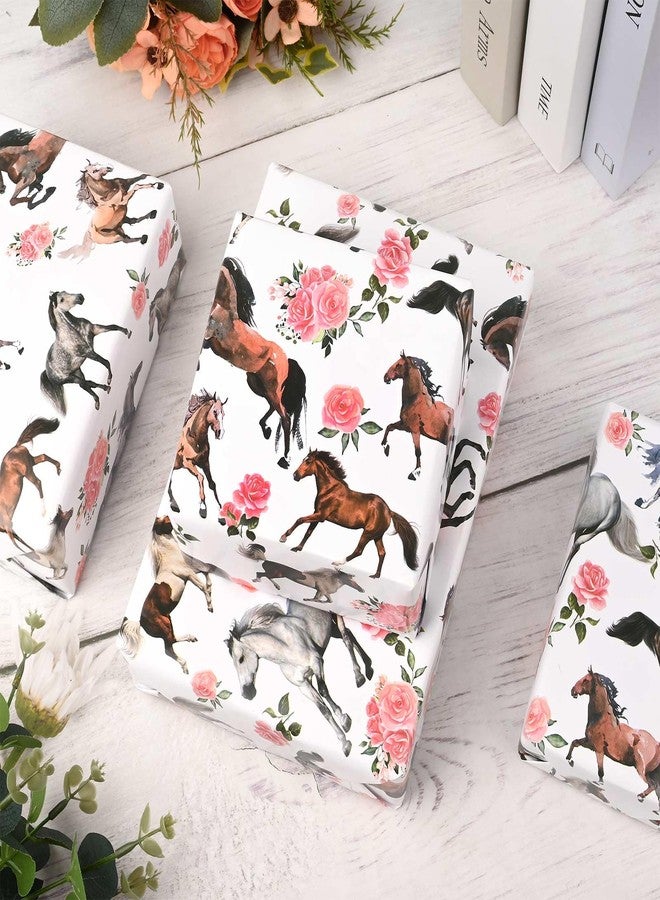 Bolsome 12 ورقة تغليف هدايا مزينة بالزهور والخيول، مستوحاة من سباق الخيل "Run for the Roses"، مثالية لحفلات أعياد الميلاد وسباق الخيل في كنتاكي، مقاس 19.7 × 27.6 بوصة. - Image 5
